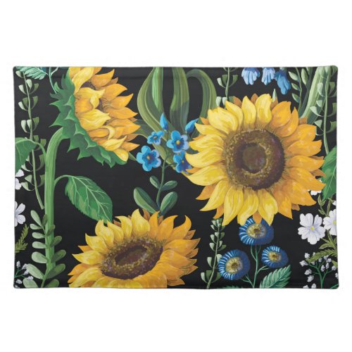 Black Background Sunflower Pattern Cloth Placemat