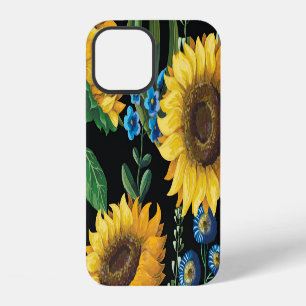 Black Background Sunflower Pattern iPhone 12 Case