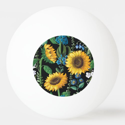 Black Background Sunflower Pattern Ping Pong Ball