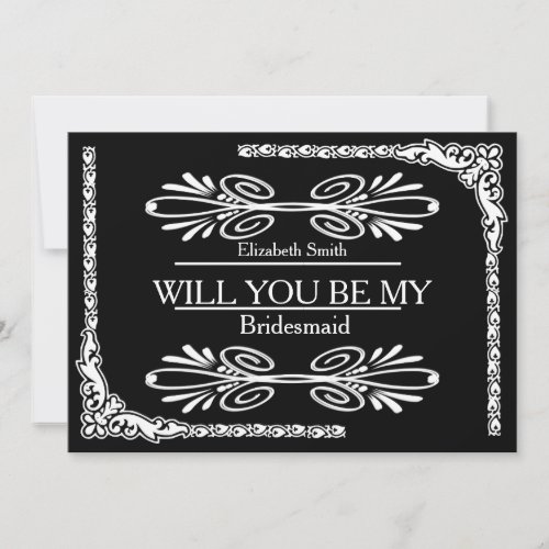 Black Background Swirl Will you be my bridesmaid Invitation