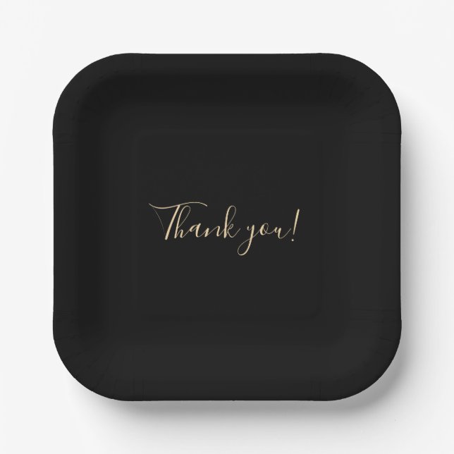 Black Background Thank you Paper Plate (Front)