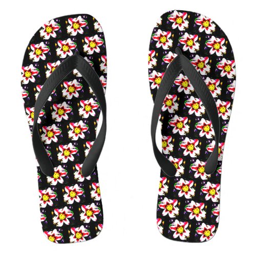 black background unusual abstract white flowers flip flops