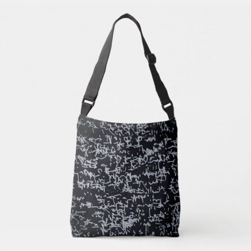 black background white doodle bag crossbody bag