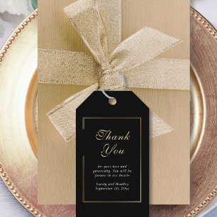 Black Background White Elegant Script Thank You Gift Tags