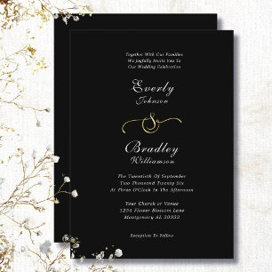 Black Background White Gold QR Code Photo Wedding Invitation