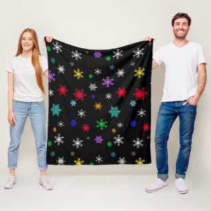 Black background with bright pretty colorful snow fleece blanket