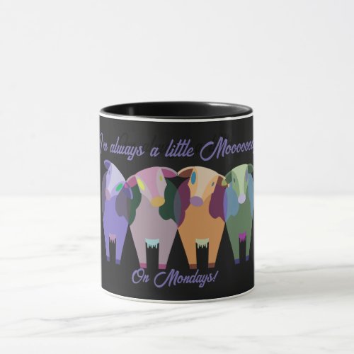 Black background with Colorful and cute Cows  Mug