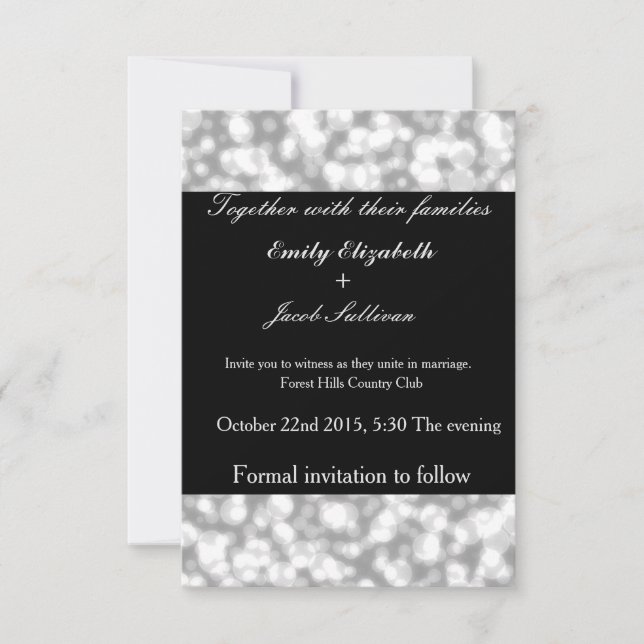 Black Background with Faux Glamours Silver Save The Date (Front)