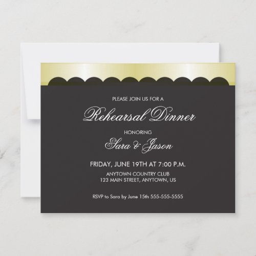Black Background with Gold Ribbon Rehearsal Dinner Custom Invites