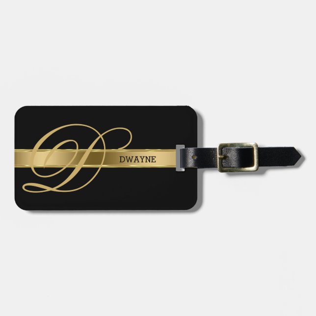 Black Background With Gold Stripe Luggage Tag (Front Horizontal)