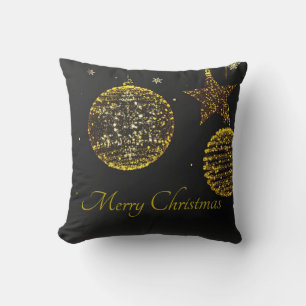 Black Background With Golden Balls and Stars Throw Pillow