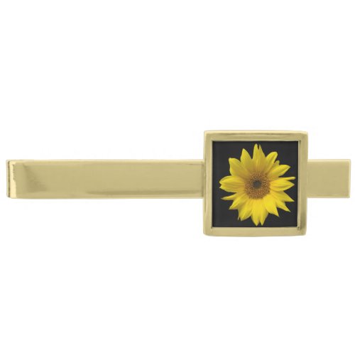 black background with large yellow sunflower gold finish tie clip