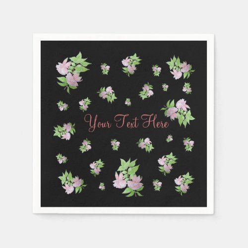 black background with pretty pink flowers napkins