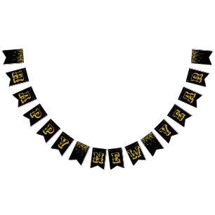Black background with star golden Happy New Year Bunting Flags