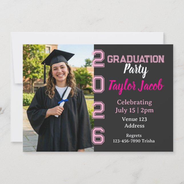 Black Background Year Picture Graduation Invitation (Front)