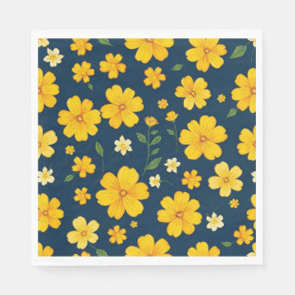 Black Background Yellow Flowers Napkins