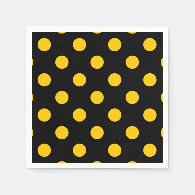 Black Background Yellow Polka Dots Napkins (Front)