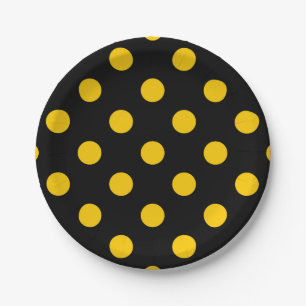 Black Background Yellow Polka Dots Paper Plates