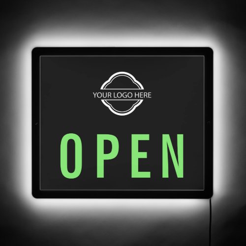 Black Background Your Logo Green Open LED Sign