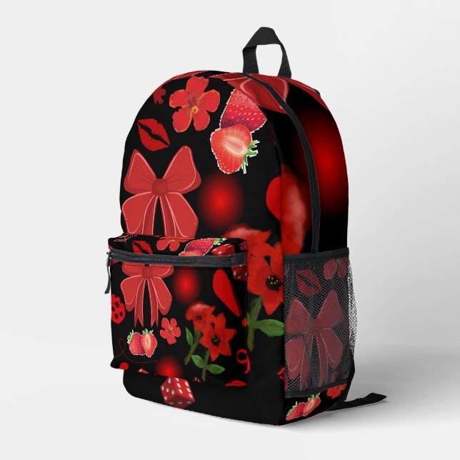 Black Backpack with Bold Red Sticker Design (Back Corner Right)