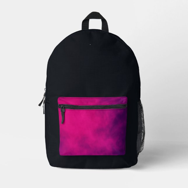 Black Backpack with Neon Pink Pocket – Customize (Front)