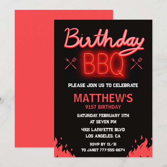 Black backyard bbq 91st birthday invitation (Front/Back)