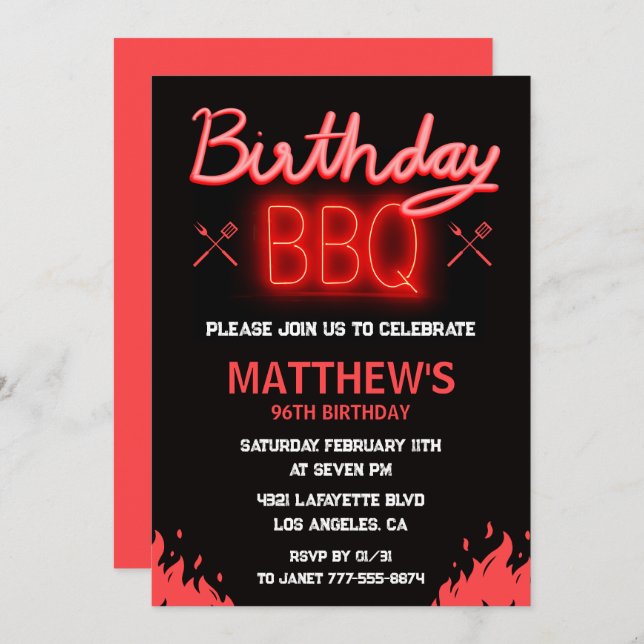 Black backyard bbq 96th birthday invitation (Front/Back)
