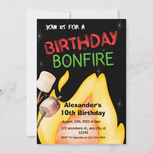 Black Backyard Birthday Bonfire Invitation