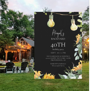 Black Backyard Lights Birthday Sunflower Party Invitation