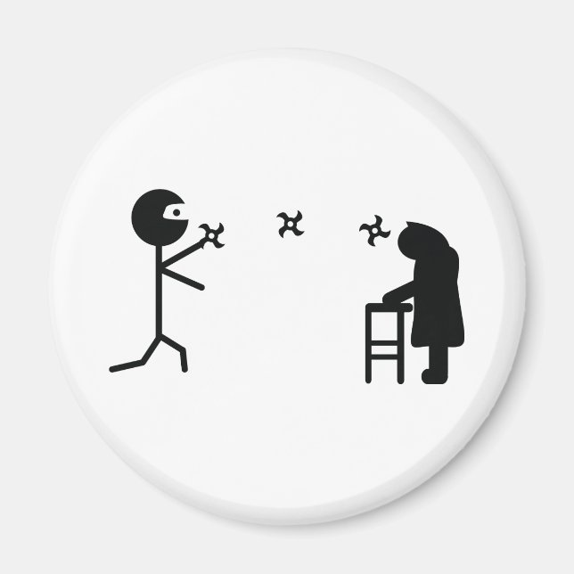 black bad ninja fighting granny magnet (Front)