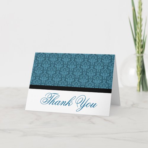 Black Badge Damask Thank you Notes Blue and White