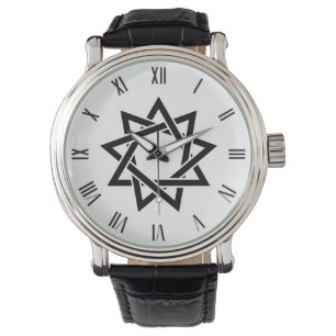 Black Bahai nine pointed star symbol Watch