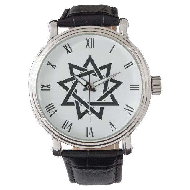 Black Bahai nine pointed star symbol Watch (Front)
