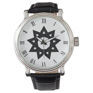 Black Bahai nine pointed star symbol Watch