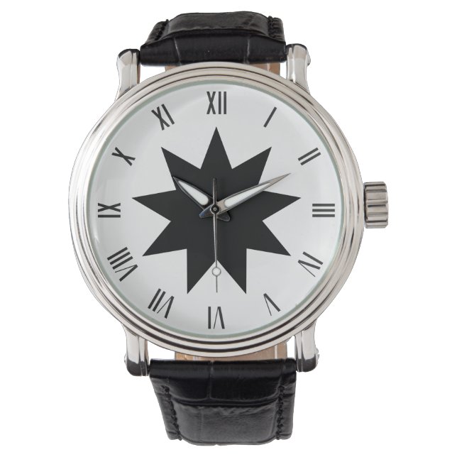 Black Bahai nine pointed star symbol Watch (Front)