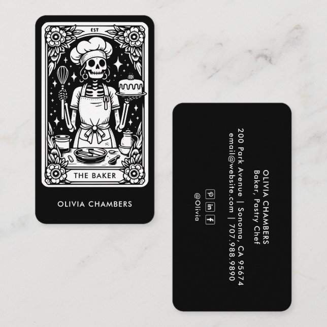 Black Baker Tarot Skeleton Pastry Chef  Business Card (Front/Back)