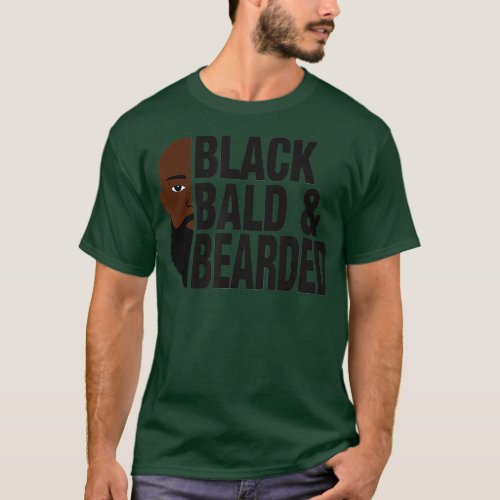 Black Bald and Bearded Face Funny Fathers Day  T_Shirt