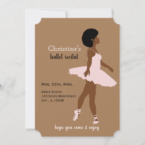 Black ballerina afro hair ballet recital  invitation