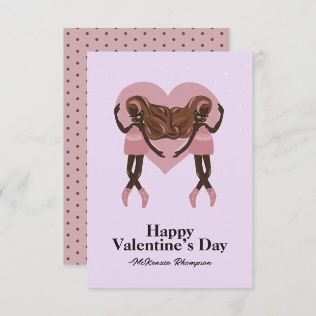 Black Ballerina Ballet Dance Custom Valentines Day Note Card (Front/Back)