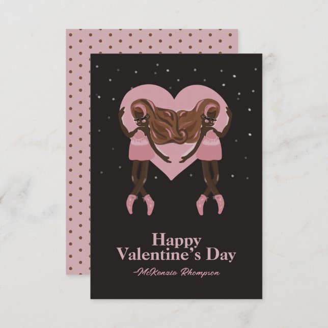 Black Ballerina Ballet Dance Valentines Day Note Card (Front/Back)
