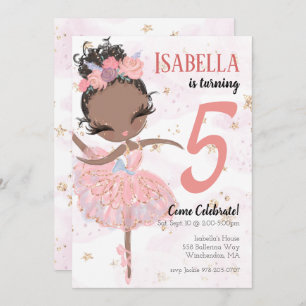 Black Ballerina Birthday Party Invitation