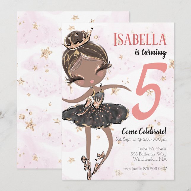 Black Ballerina Birthday Party Invitation (Front/Back)