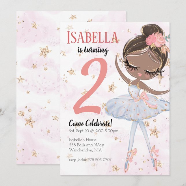 Black Ballerina Birthday Party Invitation (Front/Back)