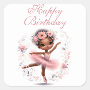 Black Ballerina Happy Birthday Square Sticker