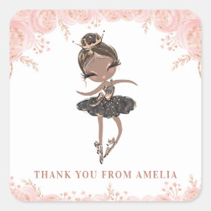 Black Ballerina in Black Dress Floral Birthday Square Sticker