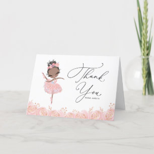 Black Ballerina in Pink Dress Floral Birthday Letterpress Thank You Card