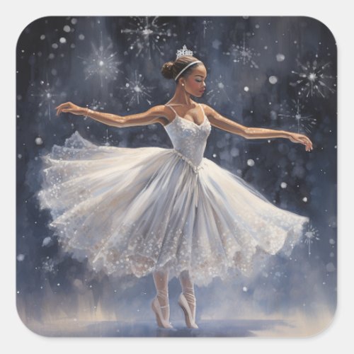 Black Ballerina in Snowflake Tutu Square Sticker
