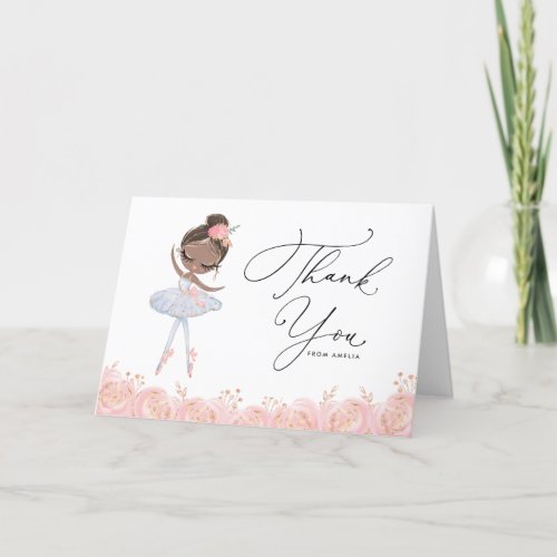 Black Ballerina in White Dress Floral Birthday Thank You Card