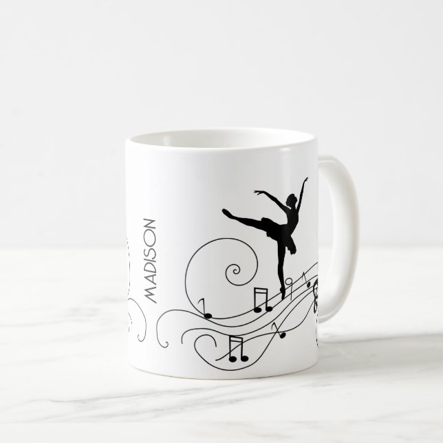 Black Ballerina & Music Notes  Coffee Mug (Front Right)