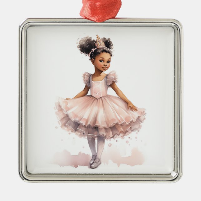 Black Ballerina, Pale Pink Tutu, Gold Crown Metal Ornament (Front)